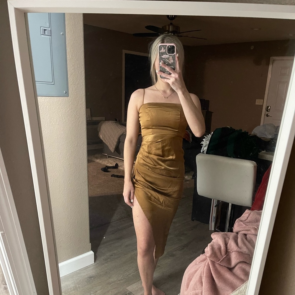 Princess Polly gold slit dress